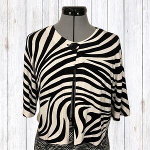 INC Zebra Print Cardigan 3/4 Sleeve Rayon Sweater. Single Button Closure Large.